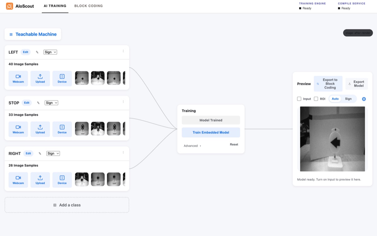 Browser-based image recognition model training platform in the style of Teachable Machine.