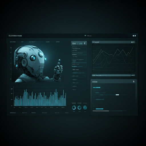 Dark mode telemetry dashboard with charts and robotic agent feed.